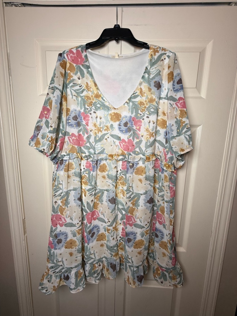 Jodifl Babydoll Shift Flare Floral Dress Ruffle Short sleeve Dress
